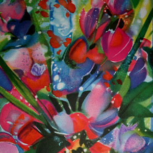 Camille HILAIRE - Lithographie originale : Le bouquet rouge et bleu