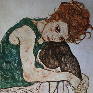 Egon SCHIELE - Affiche d'art sur vlin - Edith assise  la jambe replie