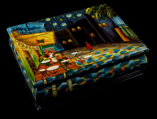 Bote  bijoux en bois laqu Van Gogh : Terrasse de caf de nuit