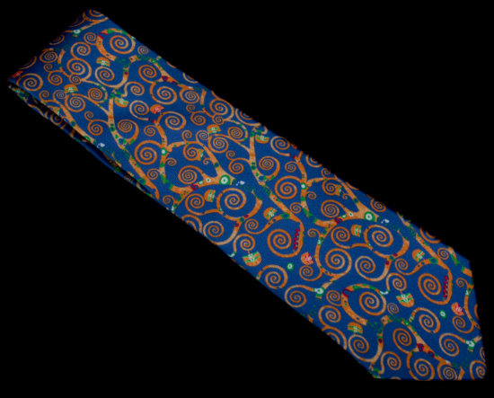 Cravate soie Gustav Klimt : L'arbre de vie (Bleu)