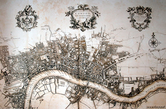 Carte, Mappemonde : Ville de Londres, 1720 : Reproduction, Affiche d'art de luxe, poster