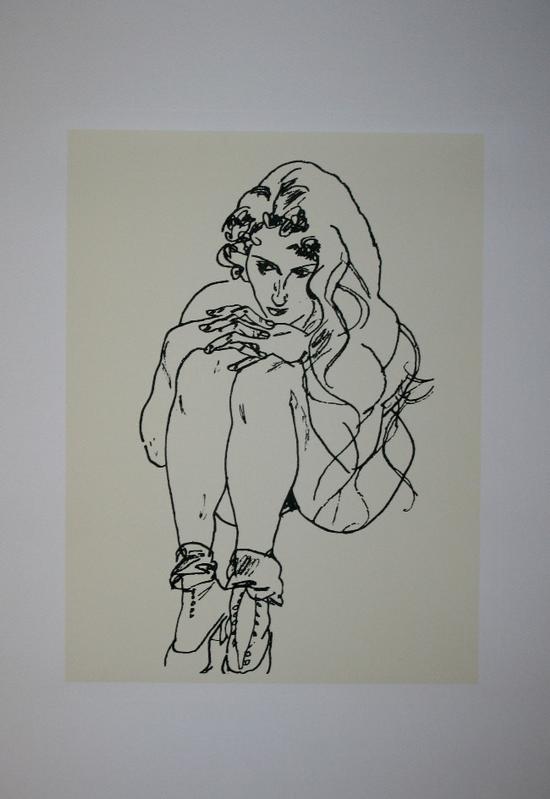 Egon SCHIELE : Femme nue pelotonne, 1918 : Srigraphie d'aprs un dessin de 1918, sur un beau et luxueux papier vlin pais