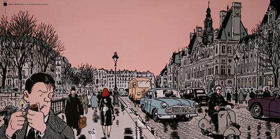 Affiche de Jacques Tardi : Nestor Burma dans le 4e Arrondissement de Paris
