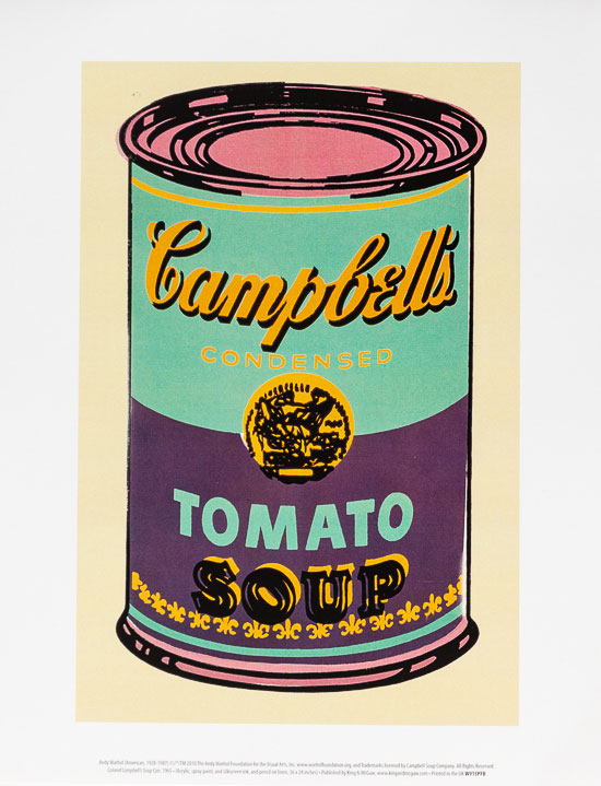 Affiche Andy Warhol : Soupe Campbell, 1965 (vert et violet)