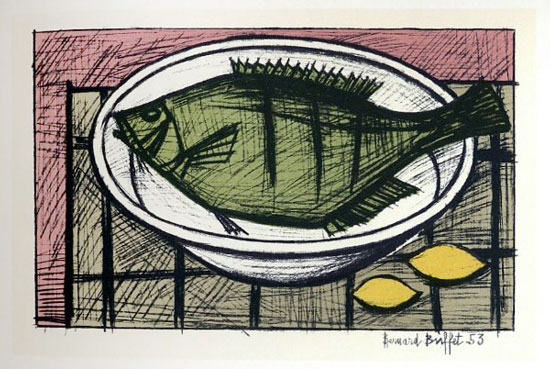 Lithographie Bernard Buffet : Poisson, 1967