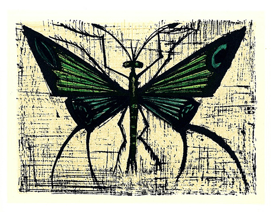Lithographie Bernard Buffet : Papillon vert, 1967