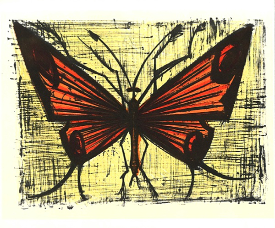 Lithographie Bernard Buffet : Le papillon orange, 1967