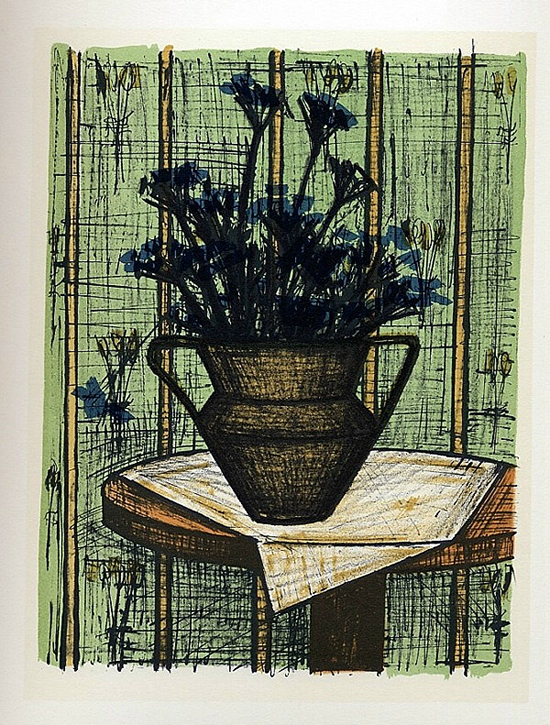 Lithographie Bernard Buffet : Vase de fleurs, 1967
