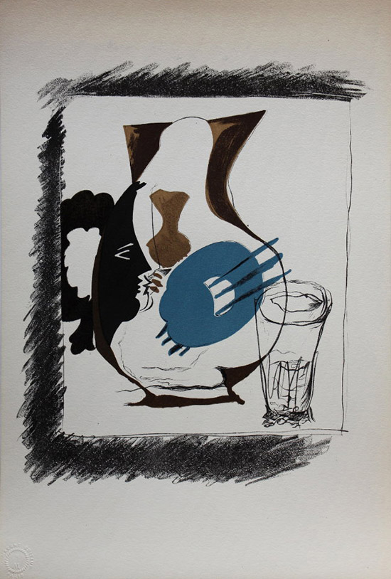 Lithographie Georges Braque : Verre et pichet, 1952