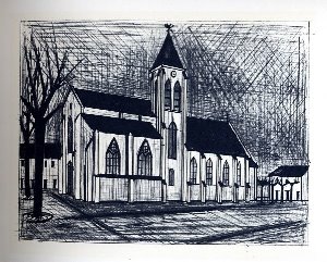 Bernard Buffet lithograph, L'Eglise