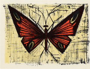 Bernard Buffet lithograph, Le papillon rouge et jaune