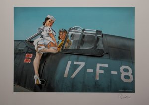 Romain Hugault signed poster, Pin-up, Avion 17-F-8