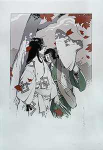 Marc Michetz serigraph, Femme contre un arbre
