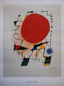 Joan Miro print, Le soleil rouge