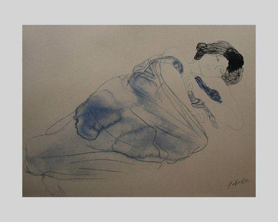 Auguste Rodin : srigraphie : Femme vetue allongee sur le flanc