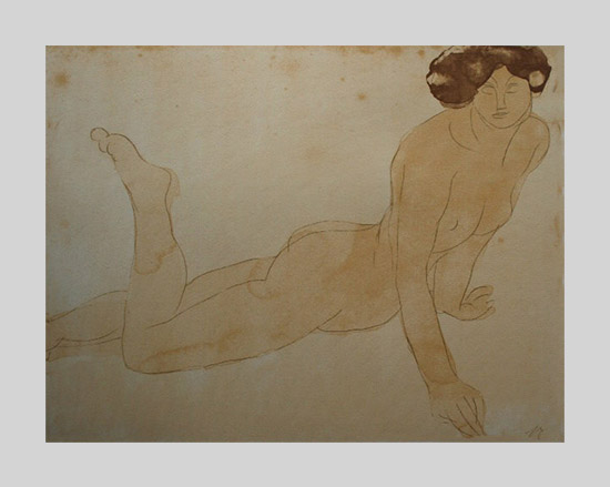 Auguste Rodin : srigraphie : Femme nue allongee sur le ventre
