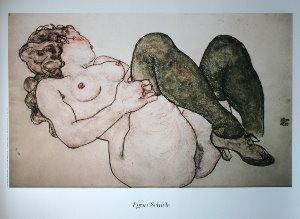 Lmina Schiele, Desnudo con medias verdes, 1918