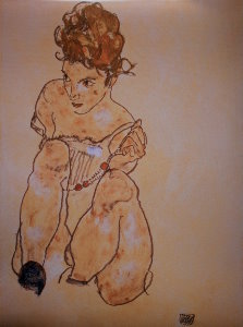 Egon Schiele print, Nude with the necklace