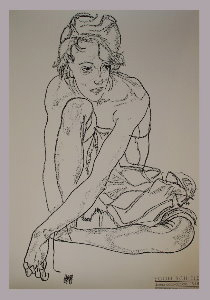Srigraphie Schiele, Femme accroupie, 1918