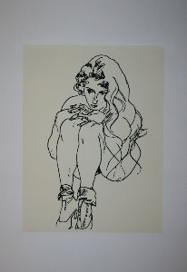 Serigrafa Schiele, Mujer desnuda acurrucada, 1918