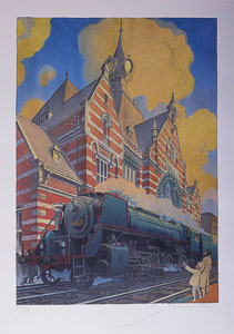 Affiche d'Art signe Schuiten, La Type 29 - Entre en Gare de Schaerbeek
