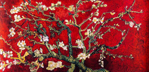 Vincent Van Gogh print, Almond Branch in bloom (red)