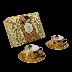 Set di 2 tazze Espresso Gustav Klimt : Il bacio, L'albero della vita (cru)