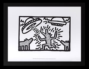 Keith Haring framed print : Dogs with UFOs (1982)