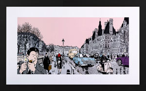 Jacques Tardi framed Pigment print, Nestor Burma dans le 4me arrondissement de Paris