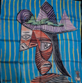 Pablo Picasso scarf : Bust of a woman wearing a striped hat (unfolded)