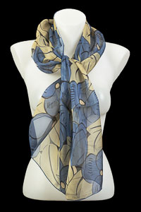 Raoul Dufy silk scarf : Large flowers (blue)