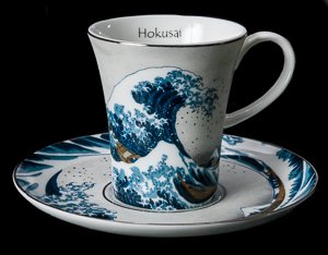 Taza de caf con platillo Hokusai, La gran ola de Kanagawa