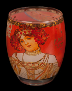 Alfonse Mucha glass, candle jar : Fall, Goebel