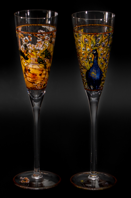 Duo flauti Champagne Louis C. Tiffany : Pappagalli e Pavone