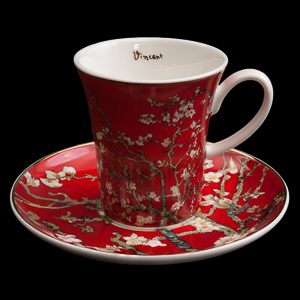 Van Gogh Porcelain coffee cup and saucer, Almond Tree (red)