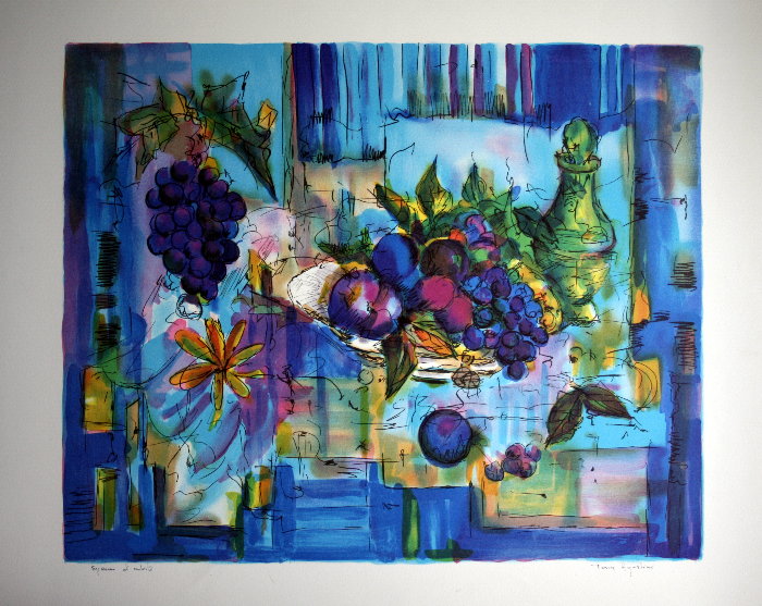AGOSTINI : Lithographie originale sign�e et num�rot�e : Les grappes de raisins