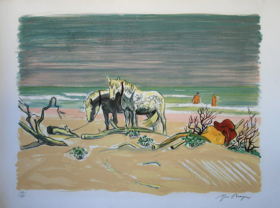 Lithographie originale signe et numrote de Yves Brayer : La baignade des cavaliers