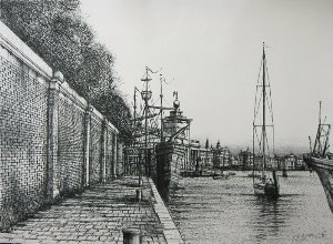 Litografia Jean Carzou - Lungofiume a Venezia
