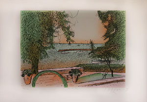 Litografia Jean Carzou - Vista del Lago