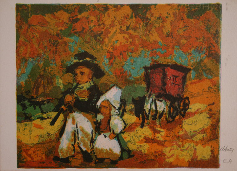 D'ANTY : lithographie originale : Le petit musicien
