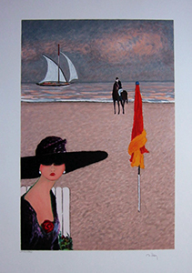 Lithographie Ramon Dilley - Elgante au chapeau