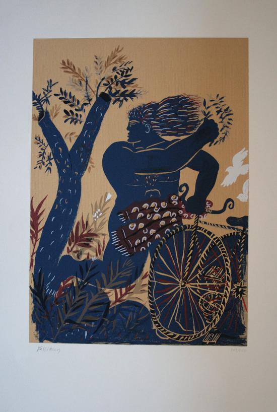 Alexandre (Alekos) FASSIANOS : Lithographie originale signe et numrote : Le cycliste bleu