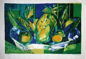 Camille Hilaire Original Lithograph - Still life with the watermelon