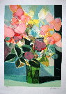 Camille HILAIRE : lithographie originale sign�e et num�rot�e : Roses et tulipes