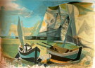 Camille HILAIRE : Litograf�a original firmada y numerada : Los dos barcos