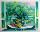 Camille HILAIRE : lithographie originale sign�e et num�rot�e : Nature morte sur fen�tre ouverte pour Pernod Ricard