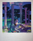 HILAIRE : Lithographie originale : A l'ombre des pins parasols