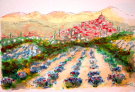 Urbain HUCHET lithographie originale : Champs de lavandes en Provence