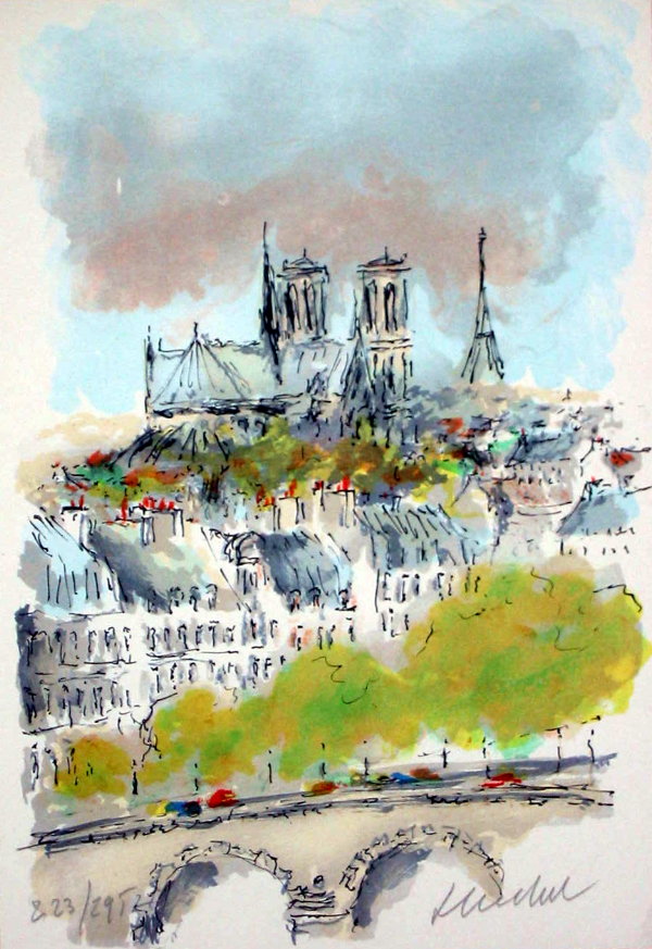 Urbain HUCHET lithographie originale : Notre-Dame