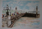 Urbain HUCHET : Lithographie originale : Le Pont Alexandre III